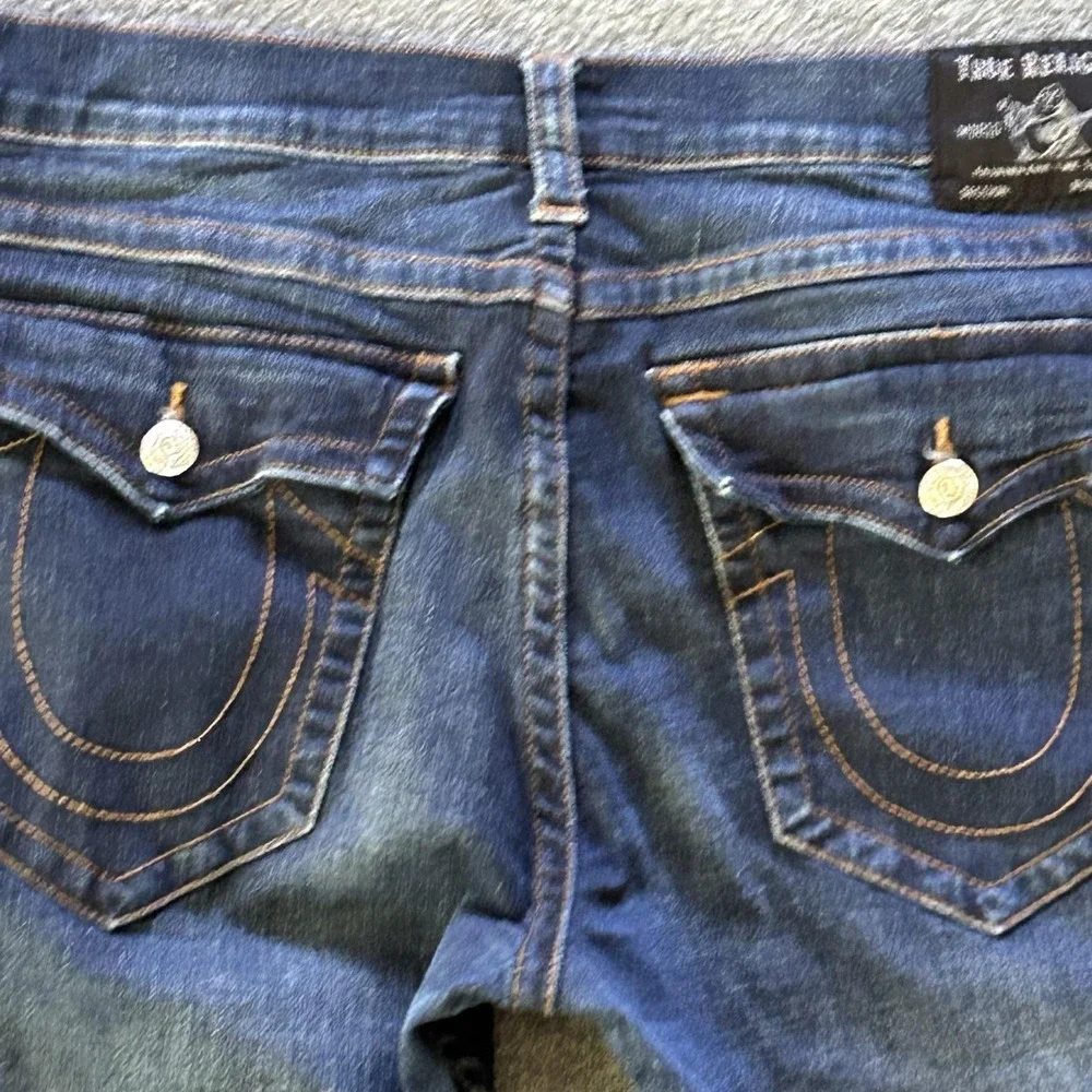 True Religion Ricky Relaxed Straight Jeans Mens 42x32 Blue Dark Wash Denim